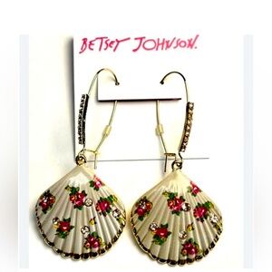 Betsey Johnson Shell Flowered Hoop Earrings